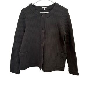 Pure‎ Jill Quilted Button Front Jacket Petite Large Grey Ribbed Pockets Cozy